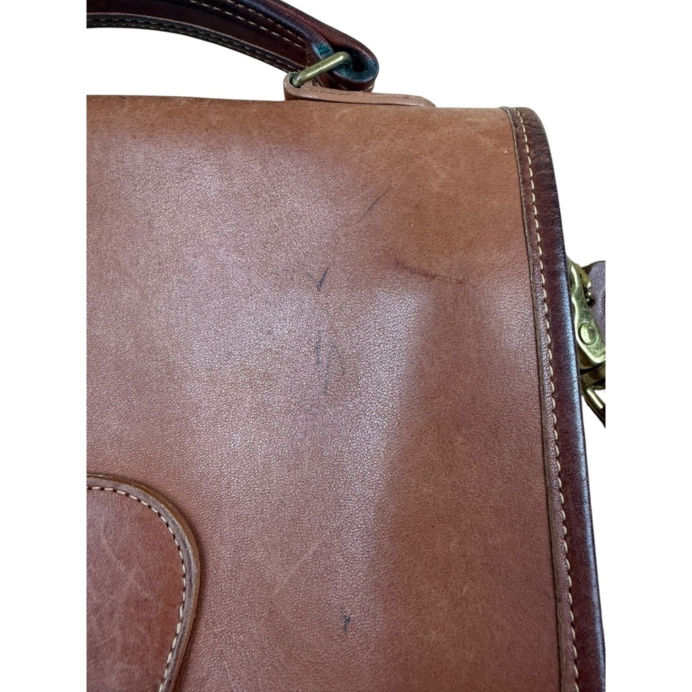 Coach Vintage 9850 Station Bag British Tan Leather Crossbody Satchel Brass 90s - Picture 4 of 10